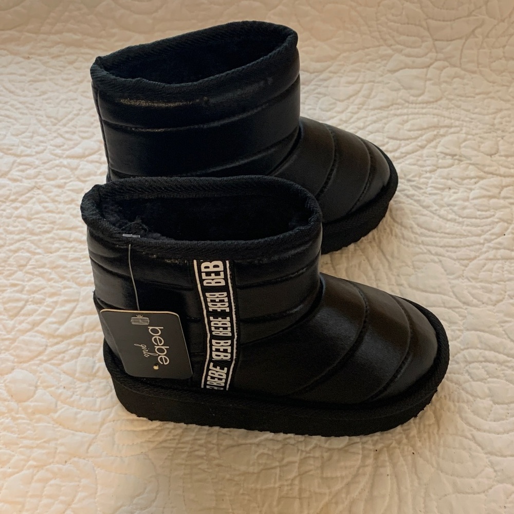 bebe Black Quilted Ankle Booties with Logo Strap NEW Size 11 & Size 1 Super Cute